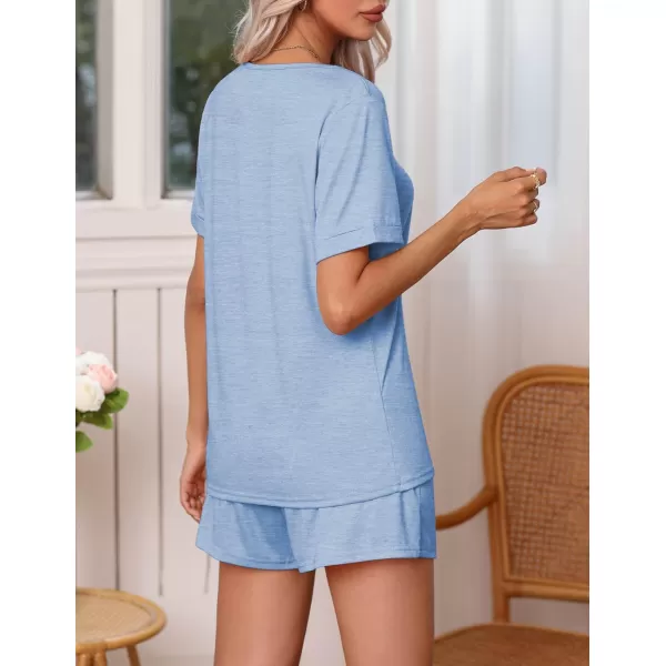 Ekouaer Pajamas Set Womens Short Sleeve V Neck Tee Top and Shorts Sleepwear 2 Piece PJ Sets SXXLClear Blue