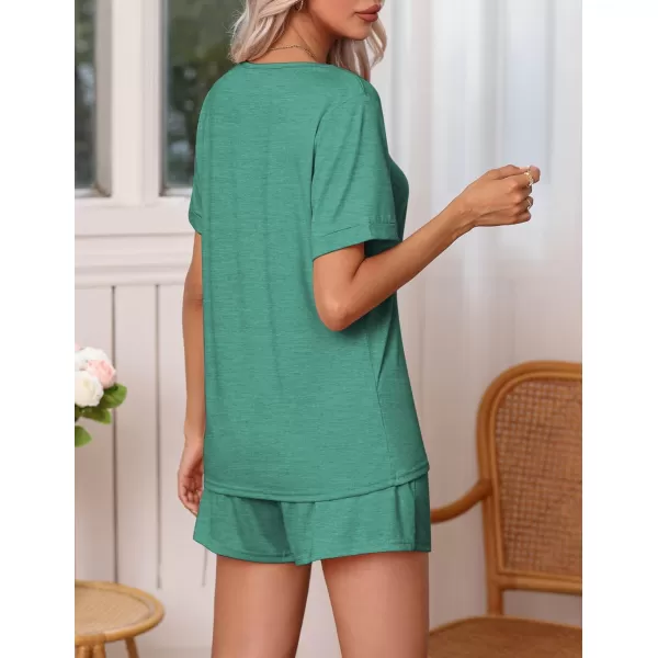 Ekouaer Pajamas Set Womens Short Sleeve V Neck Tee Top and Shorts Sleepwear 2 Piece PJ Sets SXXLGreen