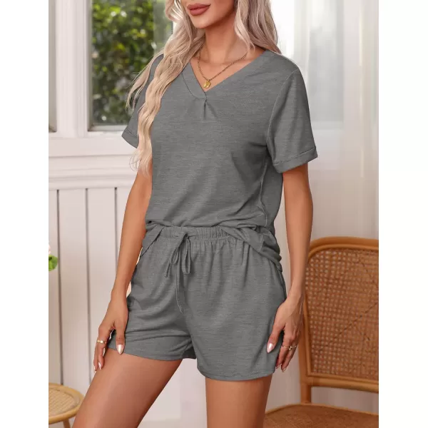 Ekouaer Pajamas Set Womens Short Sleeve V Neck Tee Top and Shorts Sleepwear 2 Piece PJ Sets SXXLGrey