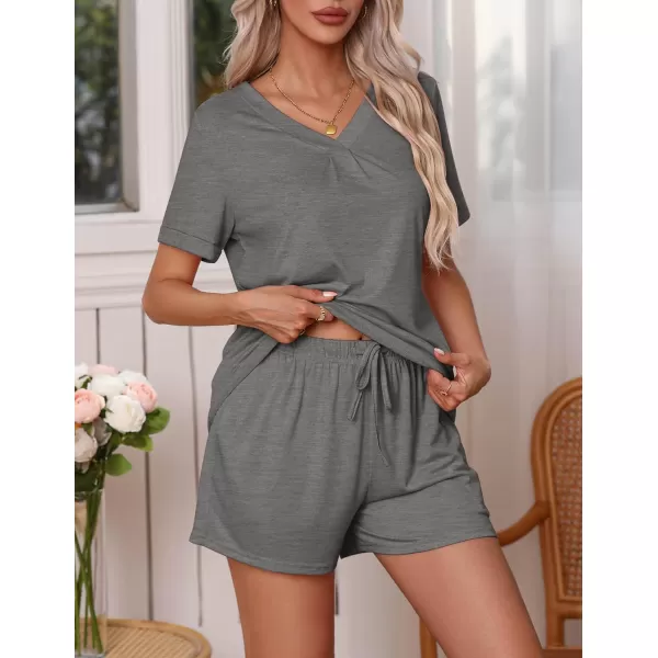 Ekouaer Pajamas Set Womens Short Sleeve V Neck Tee Top and Shorts Sleepwear 2 Piece PJ Sets SXXLGrey