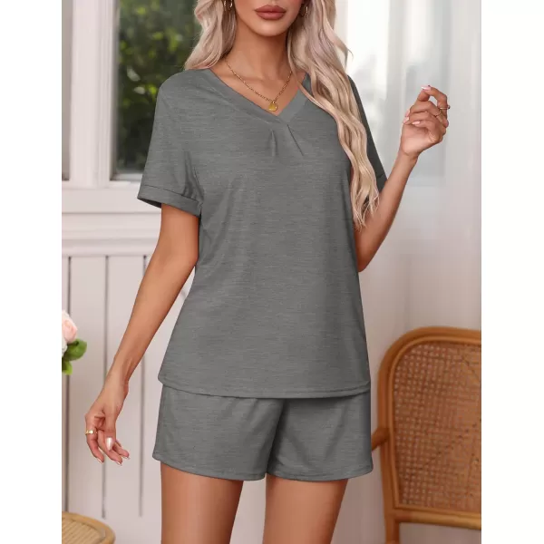 Ekouaer Pajamas Set Womens Short Sleeve V Neck Tee Top and Shorts Sleepwear 2 Piece PJ Sets SXXLGrey