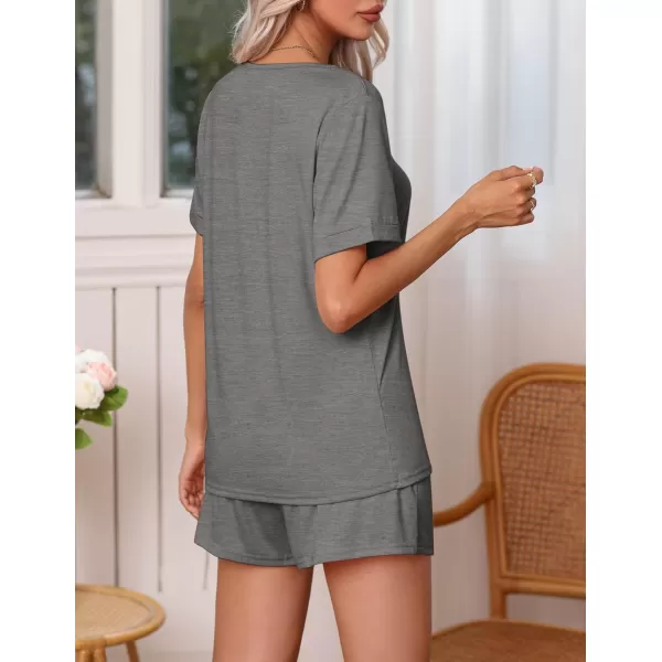 Ekouaer Pajamas Set Womens Short Sleeve V Neck Tee Top and Shorts Sleepwear 2 Piece PJ Sets SXXLGrey