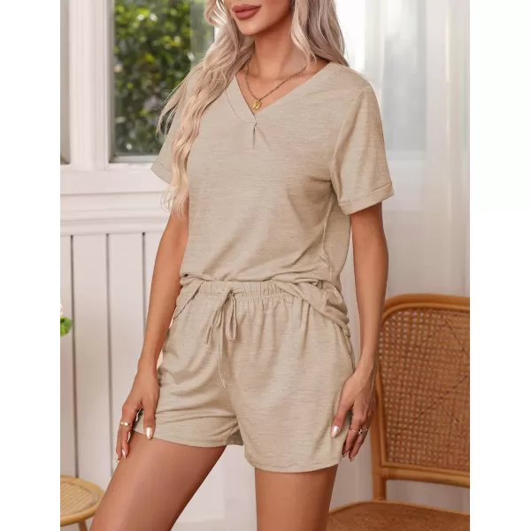 Ekouaer Pajamas Set Womens Short Sleeve V Neck Tee Top and Shorts Sleepwear 2 Piece PJ Sets SXXLKhika