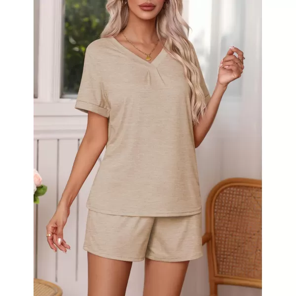 Ekouaer Pajamas Set Womens Short Sleeve V Neck Tee Top and Shorts Sleepwear 2 Piece PJ Sets SXXLKhika