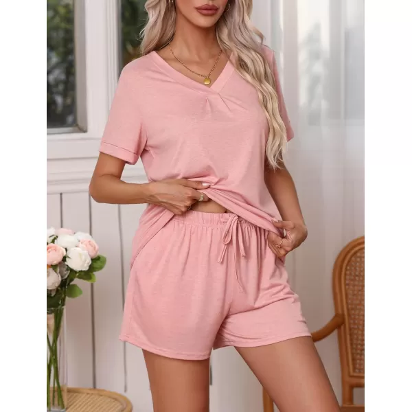 Ekouaer Pajamas Set Womens Short Sleeve V Neck Tee Top and Shorts Sleepwear 2 Piece PJ Sets SXXLPink