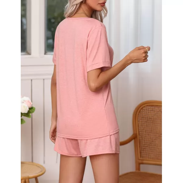 Ekouaer Pajamas Set Womens Short Sleeve V Neck Tee Top and Shorts Sleepwear 2 Piece PJ Sets SXXLPink