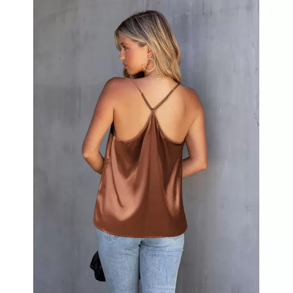 Ekouaer Silk Tank Top for Women Mesh V Neck Satin Camisole Silky Sleeveless Tank Cami ShirtBlight Coffee