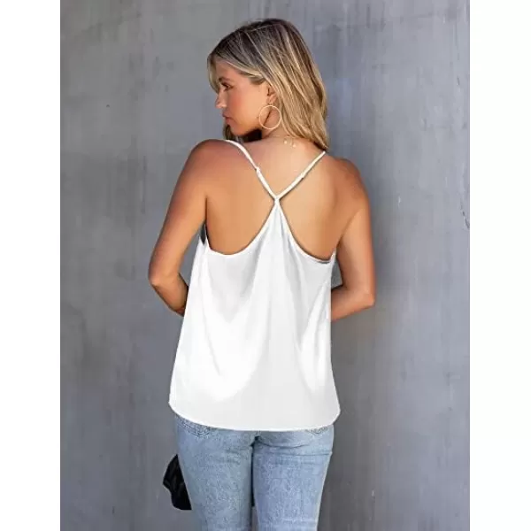 Ekouaer Silk Tank Top for Women Mesh V Neck Satin Camisole Silky Sleeveless Tank Cami ShirtBwhite