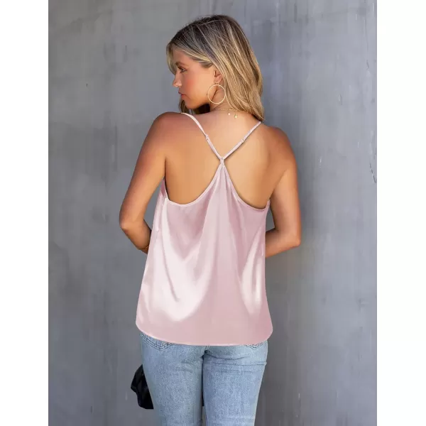 Ekouaer Silk Tank Top for Women Mesh V Neck Satin Camisole Silky Sleeveless Tank Cami ShirtClight Pink