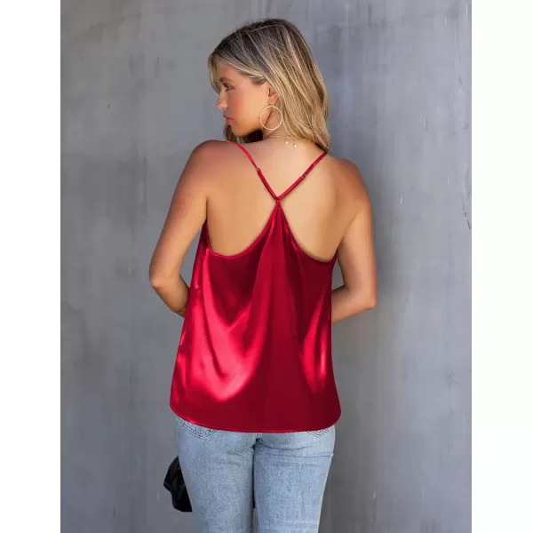 Ekouaer Silk Tank Top for Women Mesh V Neck Satin Camisole Silky Sleeveless Tank Cami ShirtCtrue Red