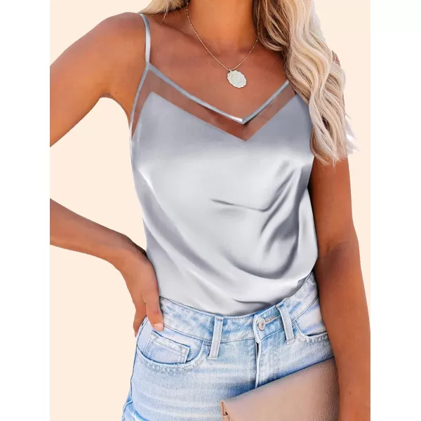 Ekouaer Silk Tank Top for Women Mesh V Neck Satin Camisole Silky Sleeveless Tank Cami ShirtGrey