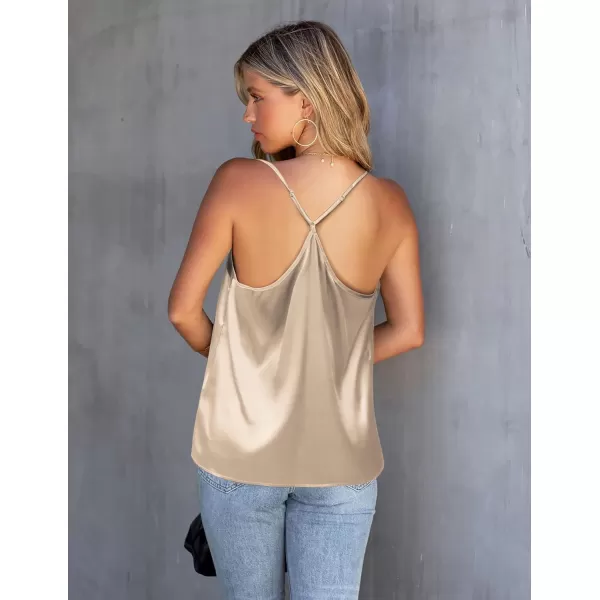 Ekouaer Silk Tank Top for Women Mesh V Neck Satin Camisole Silky Sleeveless Tank Cami ShirtLight Brown