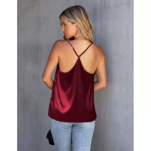 Ekouaer Silk Tank Top for Women Mesh V Neck Satin Camisole Silky Sleeveless Tank Cami ShirtRed