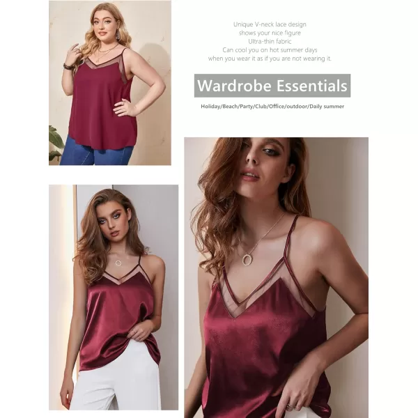 Ekouaer Silk Tank Top for Women Mesh V Neck Satin Camisole Silky Sleeveless Tank Cami ShirtRed