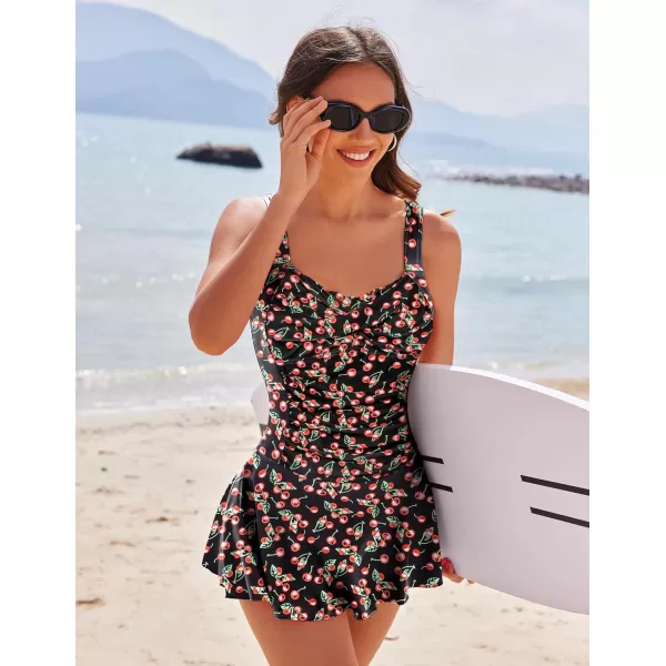 Ekouaer Swim Dress One Piece Bathing Suit Skirted Swimsuits for Women Ruched Retro Swimwear SXXLKt14