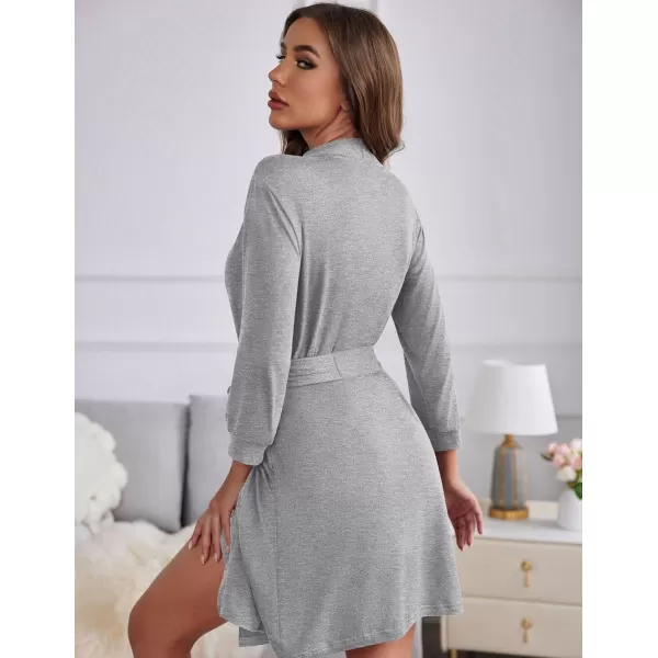 Ekouaer Women Robe Lightweight 34 Sleeve Knit Bathrobe Summer Soft Knee Length Sleepwear Robes with Side PocketsLight Grey