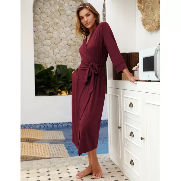 Ekouaer Women Robe Long Knit Bathrobe Lightweight Soft Knit Sleepwear Casual Loungewear with Attached beltDark Red