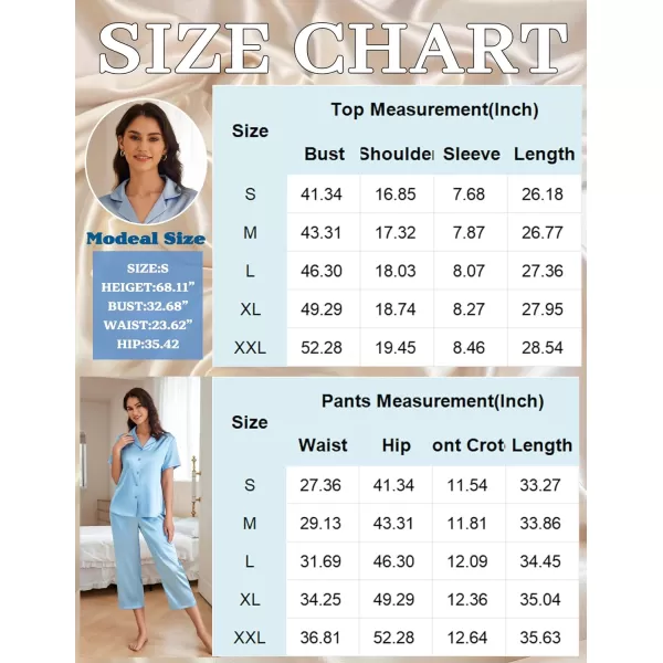 Ekouaer Women Satin Pajamas Set Short Sleeve Sleepwear Silk Button Down Nightwear TwoPiece Loungewear Pjs SetLight Blue