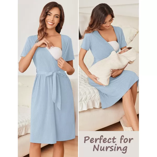 Ekouaer Women Short Sleeve Maternity Nursing Dress Casual V Neck Breastfeeding Loungewear Ribbed Knit Pregnancy Dresses SXXLBlue