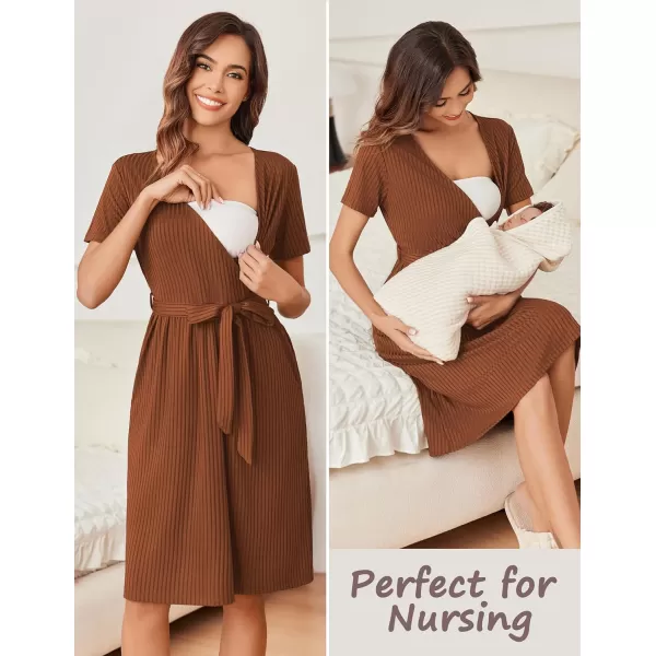 Ekouaer Women Short Sleeve Maternity Nursing Dress Casual V Neck Breastfeeding Loungewear Ribbed Knit Pregnancy Dresses SXXLDeep Caramel