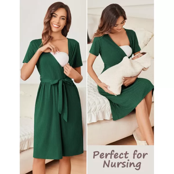 Ekouaer Women Short Sleeve Maternity Nursing Dress Casual V Neck Breastfeeding Loungewear Ribbed Knit Pregnancy Dresses SXXLGreen