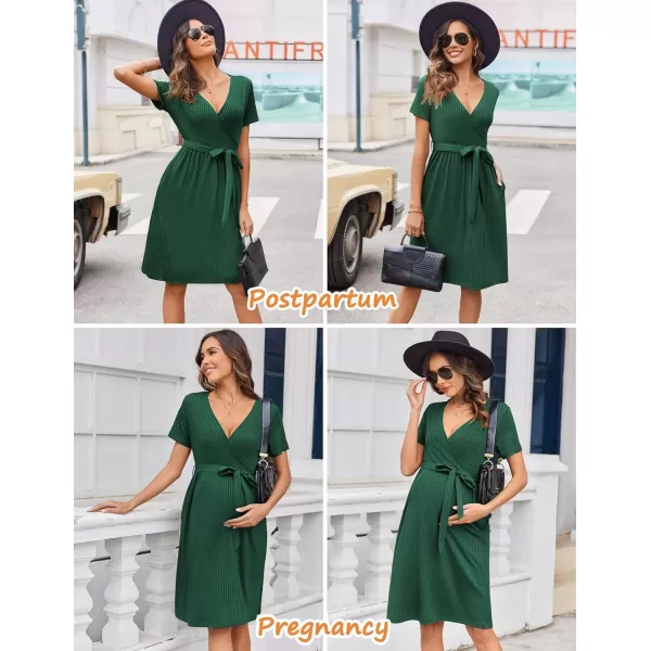 Ekouaer Women Short Sleeve Maternity Nursing Dress Casual V Neck Breastfeeding Loungewear Ribbed Knit Pregnancy Dresses SXXLGreen