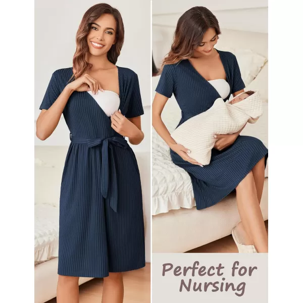 Ekouaer Women Short Sleeve Maternity Nursing Dress Casual V Neck Breastfeeding Loungewear Ribbed Knit Pregnancy Dresses SXXLNavy Blue