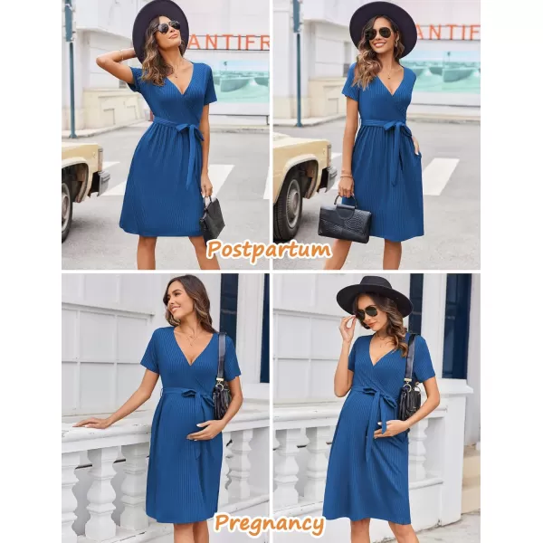 Ekouaer Women Short Sleeve Maternity Nursing Dress Casual V Neck Breastfeeding Loungewear Ribbed Knit Pregnancy Dresses SXXLRoyal Blue