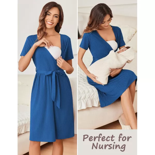 Ekouaer Women Short Sleeve Maternity Nursing Dress Casual V Neck Breastfeeding Loungewear Ribbed Knit Pregnancy Dresses SXXLRoyal Blue