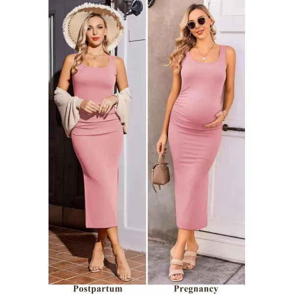 Ekouaer Women Sleeveless Tank Maternity Dress Ribbed Knit Pregnancy Midi Dresses Ruch Side Stretchy Pregnancy Clothes SXXLCoral Pink