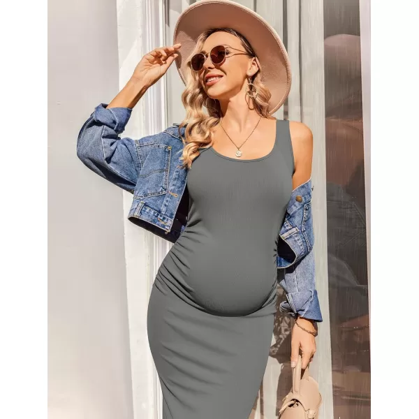 Ekouaer Women Sleeveless Tank Maternity Dress Ribbed Knit Pregnancy Midi Dresses Ruch Side Stretchy Pregnancy Clothes SXXLDeep Grey