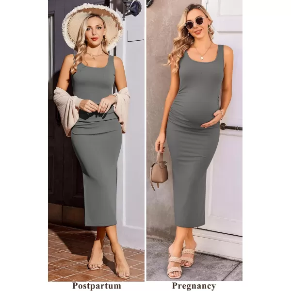 Ekouaer Women Sleeveless Tank Maternity Dress Ribbed Knit Pregnancy Midi Dresses Ruch Side Stretchy Pregnancy Clothes SXXLDeep Grey