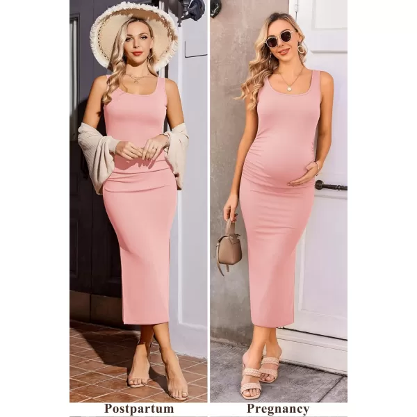 Ekouaer Women Sleeveless Tank Maternity Dress Ribbed Knit Pregnancy Midi Dresses Ruch Side Stretchy Pregnancy Clothes SXXLDirty Pink