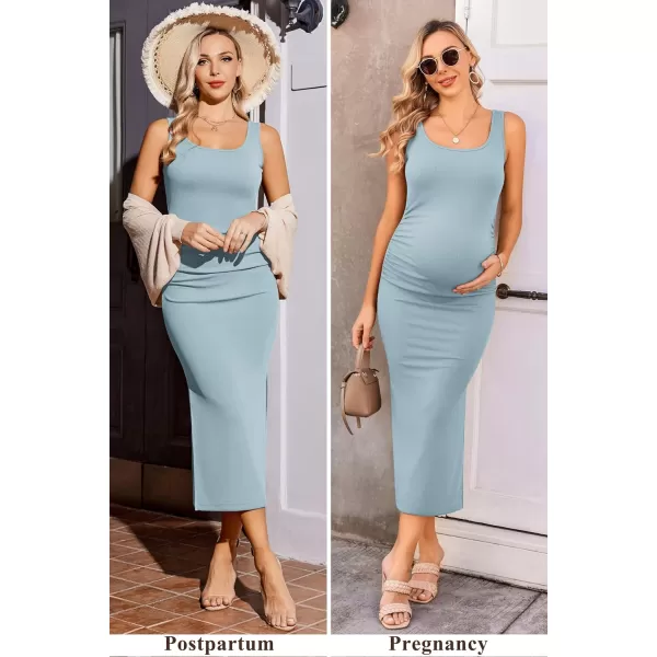 Ekouaer Women Sleeveless Tank Maternity Dress Ribbed Knit Pregnancy Midi Dresses Ruch Side Stretchy Pregnancy Clothes SXXLLight Blue