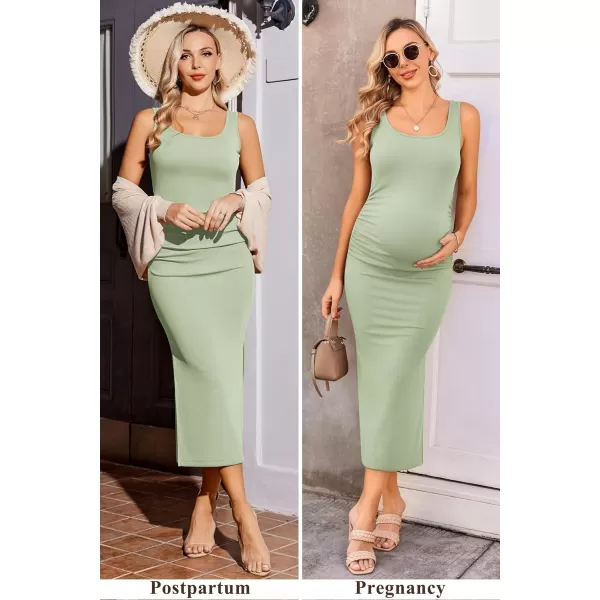 Ekouaer Women Sleeveless Tank Maternity Dress Ribbed Knit Pregnancy Midi Dresses Ruch Side Stretchy Pregnancy Clothes SXXLLight Green