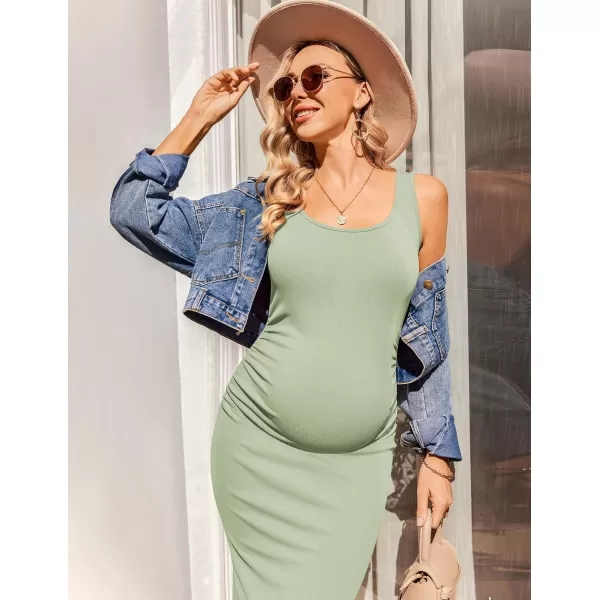 Ekouaer Women Sleeveless Tank Maternity Dress Ribbed Knit Pregnancy Midi Dresses Ruch Side Stretchy Pregnancy Clothes SXXLLight Green