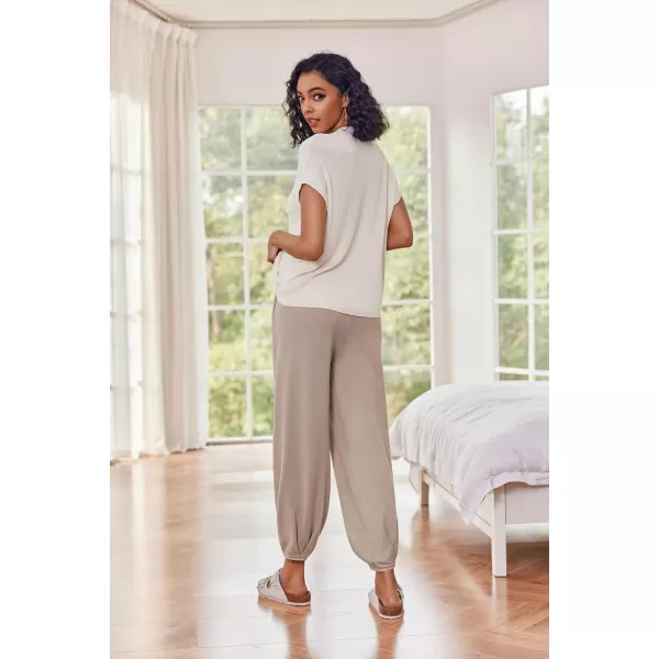 Ekouaer Womens 2 Piece Lounge Set Cap Sleeve Tops and Jogger Pants Knit Pajama Sweatsuit SXXLBeige