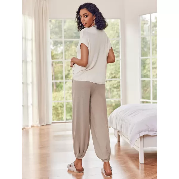 Ekouaer Womens 2 Piece Lounge Set Cap Sleeve Tops and Jogger Pants Knit Pajama Sweatsuit SXXLBeige