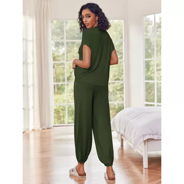 Ekouaer Womens 2 Piece Lounge Set Cap Sleeve Tops and Jogger Pants Knit Pajama Sweatsuit SXXLGreen