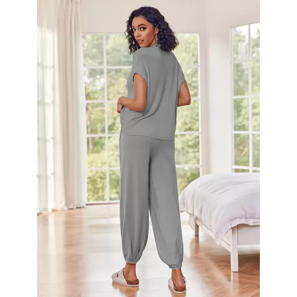 Ekouaer Womens 2 Piece Lounge Set Cap Sleeve Tops and Jogger Pants Knit Pajama Sweatsuit SXXLGrey