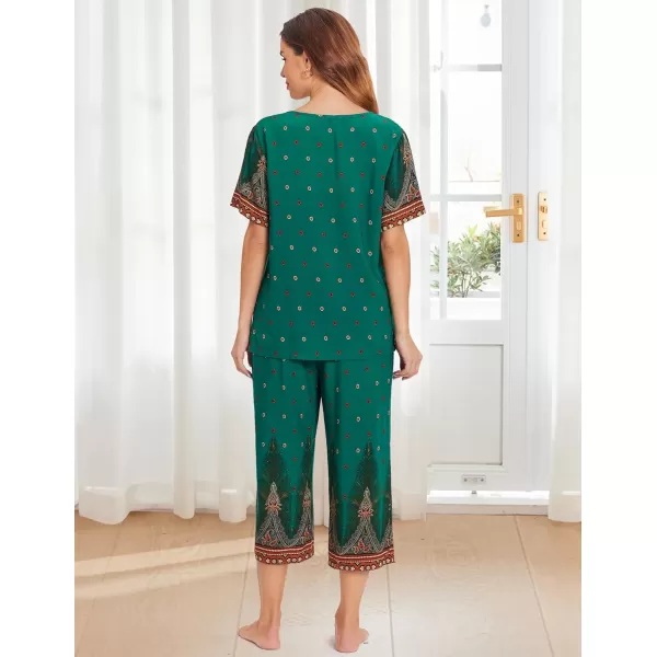 Ekouaer Womens Capri Pajama Sets Short Sleeve Shirt and Capri Pants with Pockets Sleepwear Pjs SetsFloral Green