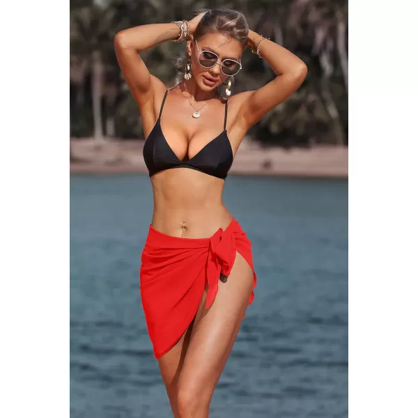 Ekouaer Womens Coverups Beach Short Sarong Sheer Chiffon Cover Up Bikini Wraps S3XLBright Red