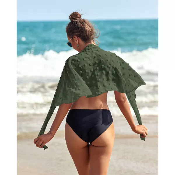 Ekouaer Womens Coverups Beach Short Sarong Sheer Chiffon Cover Up Bikini Wraps S3XLSwiss Dotarmy Green