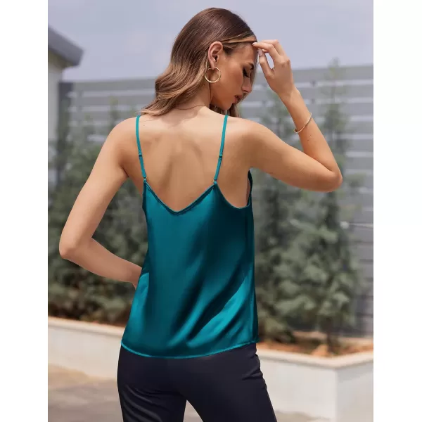 Ekouaer Womens Lace Silk Satin Pajama Tank Tops V Neck Camisole Soft Spaghetti Strap Tops Loose Sleepwear S3XLBlue Green