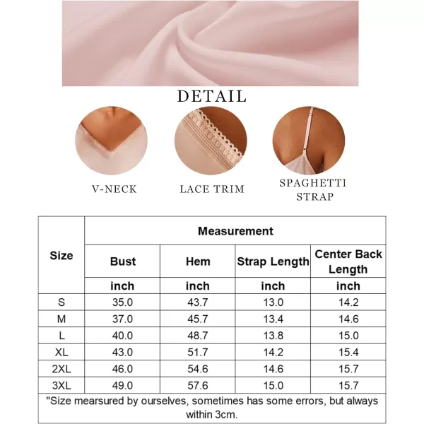 Ekouaer Womens Lace Silk Satin Pajama Tank Tops V Neck Camisole Soft Spaghetti Strap Tops Loose Sleepwear S3XLChampagne