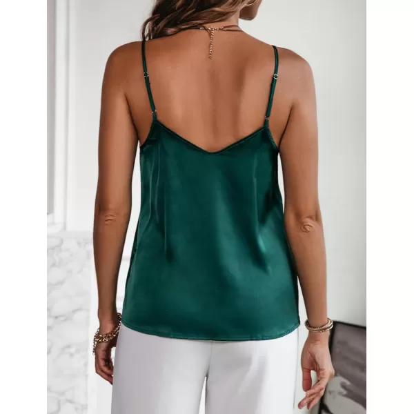 Ekouaer Womens Lace Silk Satin Pajama Tank Tops V Neck Camisole Soft Spaghetti Strap Tops Loose Sleepwear S3XLLake Green