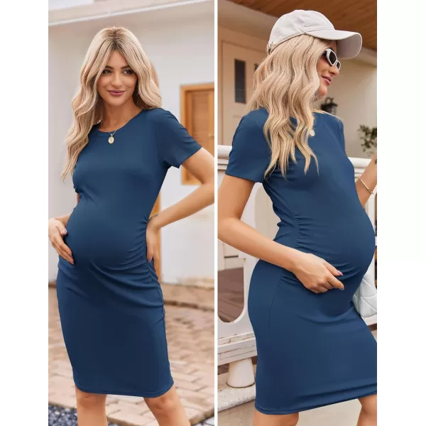 Ekouaer Womens Maternity Dress Ruched Ribbed Bodycon Summer Dresses Casual Pregnancy Dress SXXLBlue Green