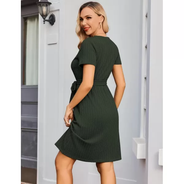 Ekouaer Womens Maternity Dress Short Sleeve Casual Pregnancy Dresses Rib Knit Crewneck Pregnant Clothes with BeltArmy Green