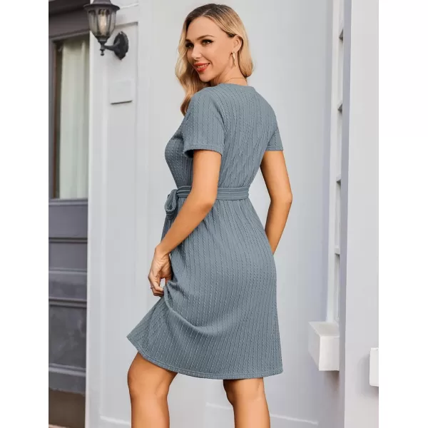 Ekouaer Womens Maternity Dress Short Sleeve Casual Pregnancy Dresses Rib Knit Crewneck Pregnant Clothes with BeltDark Blue