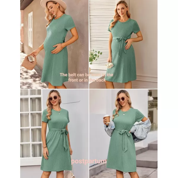 Ekouaer Womens Maternity Dress Short Sleeve Casual Pregnancy Dresses Rib Knit Crewneck Pregnant Clothes with BeltMint Green